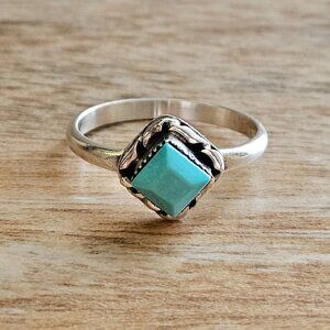 Small Sterling Silver Diamond-Shaped Turquoise Ring Size 5